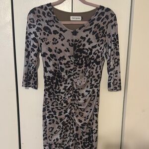 Gray and Black Ruched Bodycon Dress with 3/4 Sleeves